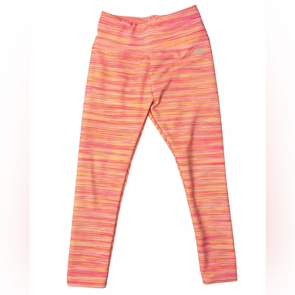 ⚡️ATHELTIC WORKS Girls  Dri-More Sports Pink Orange Striped Leggings Sz 4-5
